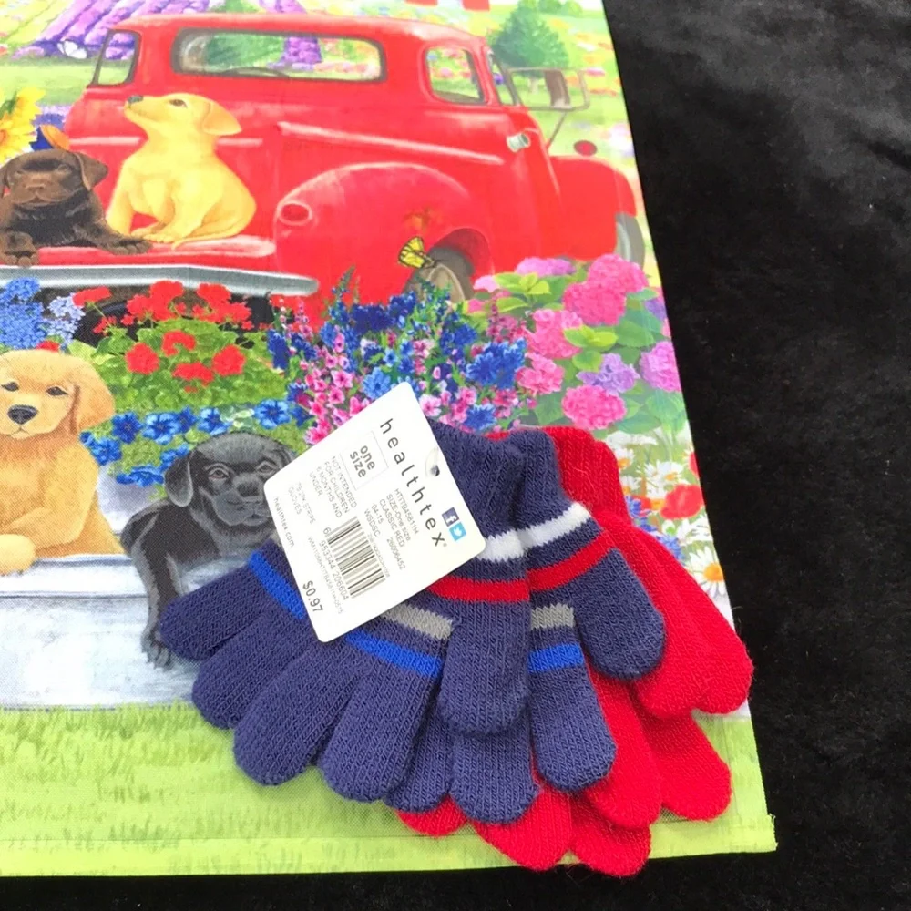 NWT Healthtex One Size Infant Small Toddler Red & Blue Striped Knit Gloves 2 ok
